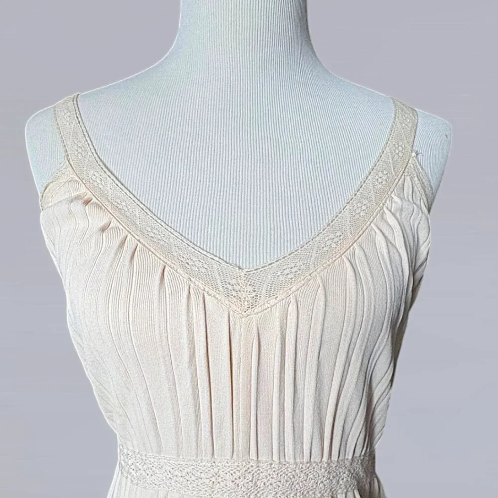 Zara Sleeveless Knit V-Neck Dress Off White Size Small - Picture 3 of 10
